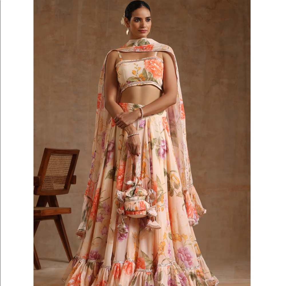 Pomcha Jaipur Floral Lehenga in Pink/Orange/Green/Purple